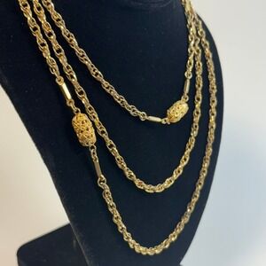 Necklace Sarah Coventry Gold Tone Long Strand Necklace Ornate Bead Detail Signed